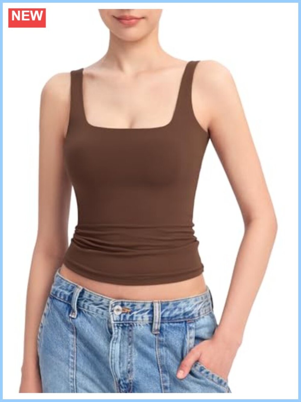 Women's Square Neck Tank Top Sleeveless Double Lined Basic Tank